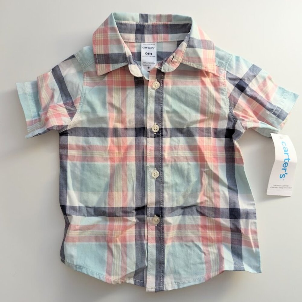 Carter's spring/summer plaid short sleeve button up shirt